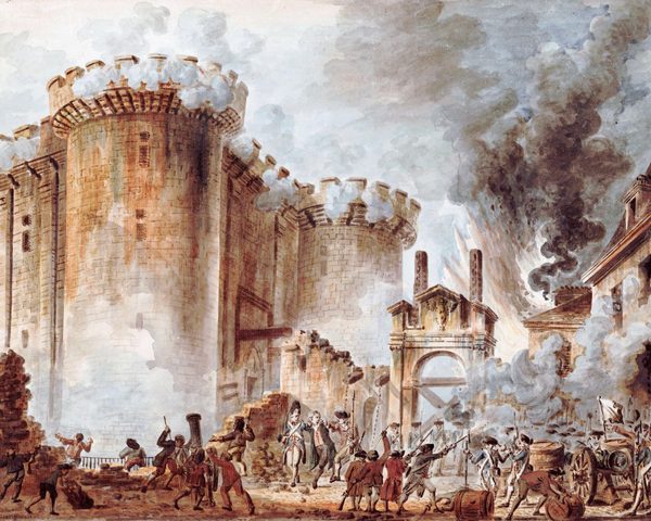 The French Revolution. The Storming of the Bastille by Jean-Pierre Houël, watercolor, 1789